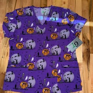 Purple Halloween-Themed Women's Short Sleeve Top